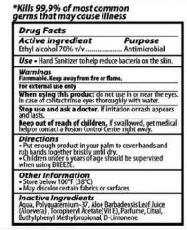 BREEZE, BR-8.4,  ADVANCED FORMULA REFRESHING GEL HAND SANITIZER 