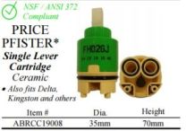 WALTER, ABRCC19008, PRICE PFISTER / DELTA  / KINGSTON SINGLE HANDLE  FAUCET CERAMIC CARTRIDGE 