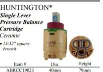 WALTER, ABRCC19023, HUNTINGTON SINGLE LEVER PRESSURE BALANCE CERAMIC CARTRIDGE 
