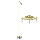 Tub Filler with Old Style Spigot, Porcelain Lever Handles, Riser, and Shower Head, Polished Brass