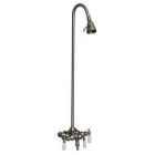 Tub Filler with Old Style Spigot, Porcelain Lever Handles, Riser, and Shower Head, Brushed Nickel