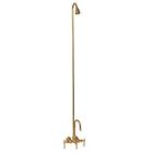 Tub Filler with Gooseneck Spout, Porcelain Lever Handles, Riser, Shower Head, Polished Brass