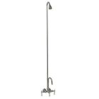 Tub Filler with Gooseneck Spout, Porcelain Lever Handles, Riser, Shower Head, Polished Chrome
