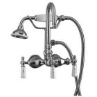 Tub Filler with Gooseneck Spout, Porcelain Lever Handles, Telephone Hand shower with Hose, Polished Chrome