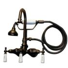 Tub Filler with Gooseneck Spout, Porcelain Lever Handles, Telephone Hand shower with Hose, Oil-Rubbed Bronze