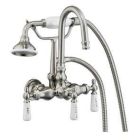 Tub Filler with Gooseneck Spout, Porcelain Lever Handles, Telephone Hand shower with Hose, Brushed Nickel