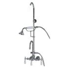 Tub Filler with Gooseneck Spout, Porcelain Lever Handles, Riser, Telephone Hand shower with Hose, Brushed Nickel
