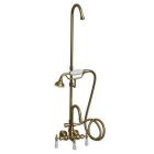 Tub Filler with Gooseneck Spout, Porcelain Lever Handles, Riser, Telephone Hand shower with Hose, Polished Brass