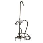 Tub Filler with Gooseneck Spout, Porcelain Lever Handles, Riser, Telephone Hand shower with Hose, Brushed Nickel