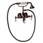 Tub Filler with Old Style Spigot, Porcelain Lever Handles, Telephone Hand shower with Hose, Oil-Rubbed Bronze