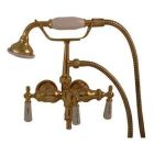 Tub Filler with Old Style Spigot, Porcelain Lever Handles, Telephone Hand shower with Hose, Polished Brass