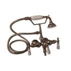 Tub Filler with Old Style Spigot, Porcelain Lever Handles, Telephone Hand shower with Hose, Polished Nickel