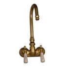 Tub Filler with Gooseneck Spout, Porcelain Lever Handles, Polished Brass