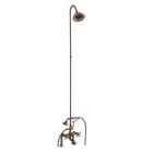 Tub Filler with Elephant Spout, Metal Cross Handles,  Telephone Hand shower, 62" Riser, Sunflower Showerhead, Brushed Nickel