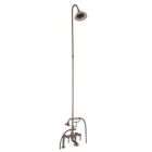 Tub Filler with Elephant Spout, Porcelain Lever Handles,  Telephone Hand shower, 62" Riser, Sunflower Showerhead, Brushed Nickel