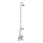 Tub Filler with Elephant Spout, Porcelain Lever Handles,  Telephone Hand shower, 62" Riser, Sunflower Showerhead, Polished Chrome