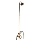 Tub Filler with Elephant Spout, Porcelain Lever Handles,  Telephone Hand shower, 62" Riser, Sunflower Showerhead, Polished Brass