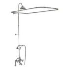 Tub Filler with Elephant Spout, Metal Cross Handles, Telephone Hand shower, 62" Riser, Sunflower Showerhead, Rectangular Shower Rod, Polished Chrome