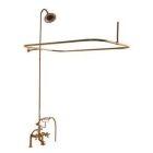 Tub Filler with Elephant Spout, Metal Cross Handles, Telephone Hand shower, 62" Riser, Sunflower Showerhead, Rectangular Shower Rod, Polished Brass