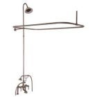 Tub Filler with Elephant Spout, Porcelain Lever Handles, Telephone Hand shower, 62" Riser, Sunflower Showerhead, Rectangular Shower Rod, Brushed Nickel
