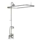 Tub Filler with Elephant Spout, Porcelain Lever Handles, Telephone Hand shower, 62" Riser, Sunflower Showerhead, Rectangular Shower Rod, Polished Chrome
