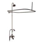 Tub Filler with Elephant Spout, Porcelain Lever Handles, Telephone Hand shower, 62" Riser, Sunflower Showerhead, Rectangular Shower Rod, Oil-Rubbed Bronze