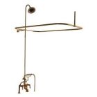 Tub Filler with Elephant Spout, Porcelain Lever Handles, Telephone Hand shower, 62" Riser, Sunflower Showerhead, Rectangular Shower Rod, Polished Brass