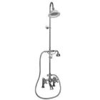 Rim Mounted Tub Filler with Metal Hand shower, Metal Cross Handles, Metal Diverter, Riser, Showerhead-Polished Chrome