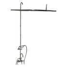 Tub Filler with Gooseneck Spout, Porcelain Lever Handles, 60" Riser, Telephone Hand shower, Rectangular Shower Rod, Polished Chrome