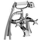Tub Filler with Elephant Spout, Metal Cross Handles, Tulip Style Hand shower, Polished Chrome