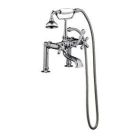 Tub Filler with Elephant Spout, Metal Cross Handles, Telephone Hand shower, 6" Elbows, Polished Chrome
