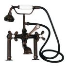 Tub Filler with Elephant Spout, Metal Cross Handles, Telephone Hand shower, 6" Elbows, Oil Rubbed Bronze