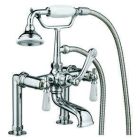 Tub Filler with Elephant Spout, Porcelain Lever Handles, Telephone Hand shower, 6" Elbows,  Polished Chrome
