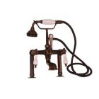 Tub Filler with Elephant Spout, Porcelain Lever Handles, Telephone Hand shower, 6" Elbows, Oil-Rubbed Bronze