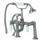 Tub Filler with Elephant Spout, Porcelain Lever Handles, Telephone Hand shower, 6" Elbows, Brushed Nickel