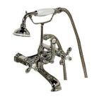 Tub Filler with Elephant Spout, Metal Cross Handles, Telephone Hand shower, Swivel Mounts, Polished Chrome
