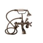 Tub Filler with Elephant Spout, Metal Cross Handles, Telephone Hand shower, Swivel Mounts, Polished Nickel