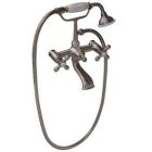 Tub Filler with Elephant Spout, Metal Cross Handles, Telephone Hand shower, Swivel Mounts, Brushed Nickel
