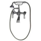 Tub Filler with Elephant Spout, Porcelain Lever Handles, Telephone Hand shower, Swivel Mounts, Polished Chrome