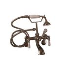 Tub Filler with Elephant Spout, Porcelain Lever Handles, Telephone Hand shower, Swivel Mounts, Polished Nickel