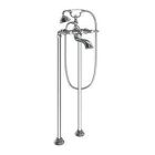 Chrome two-handle tub filler includes hand shower