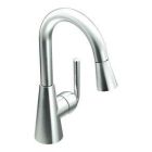 Chrome one-handle pulldown bar faucet