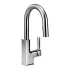 Chrome one-handle pulldown bar faucet