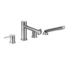 Chrome two-handle roman tub faucet includes hand shower