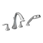 Chrome two-handle roman tub faucet includes hand shower