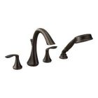 Oil rubbed bronze two-handle roman tub faucet includes hand shower