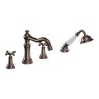 Oil rubbed bronze two-handle roman tub faucet includes hand shower