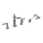 Chrome two-handle roman tub faucet includes hand shower