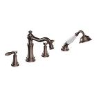 Oil rubbed bronze two-handle roman tub faucet includes hand shower