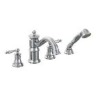Chrome two-handle roman tub faucet includes hand shower